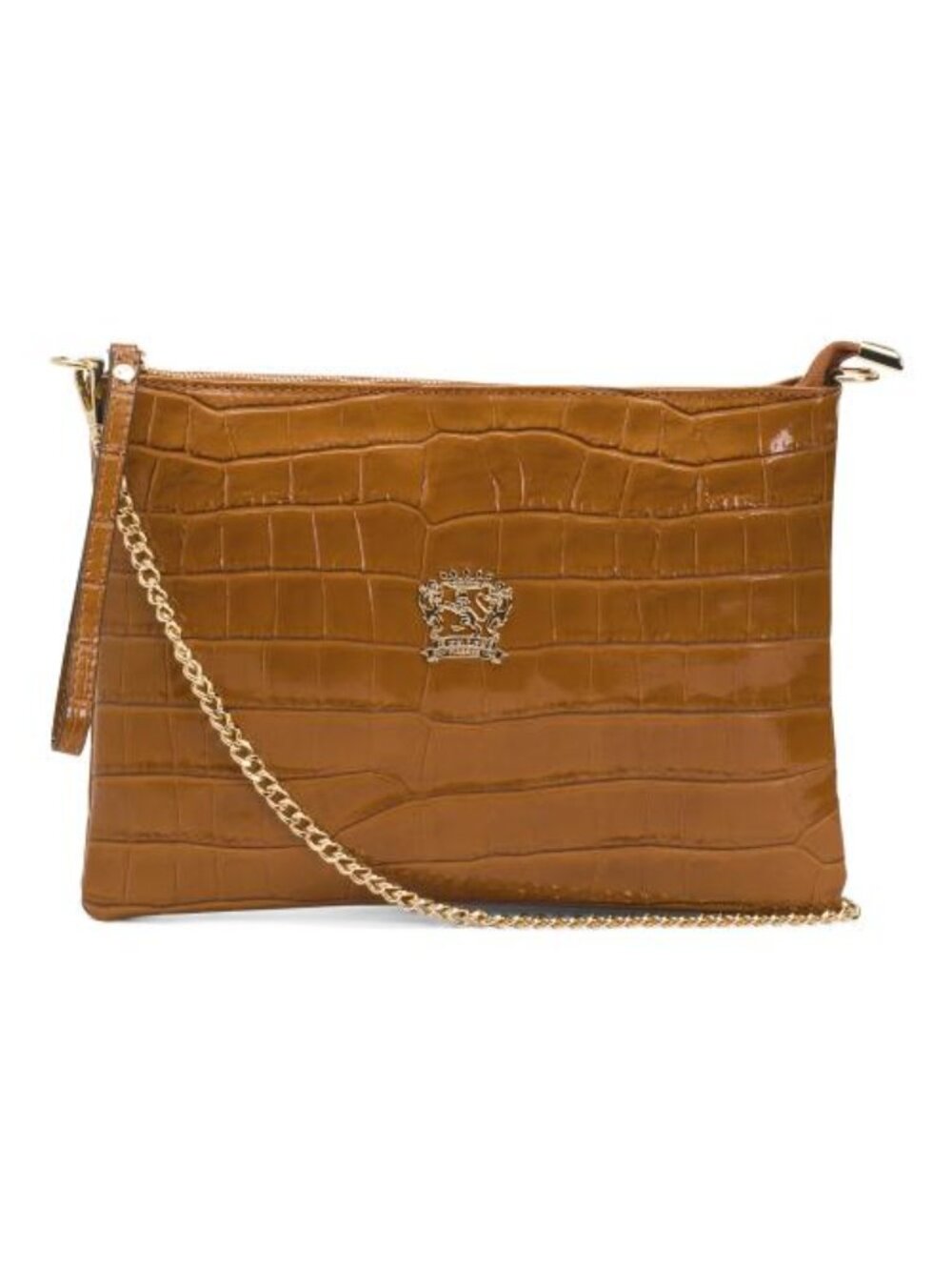 PRATESI Camel Made In Italy Leather Crocodile Pouch Wristlet